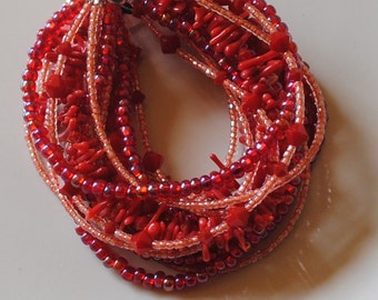 Red boho multi strand bracelet (#2)