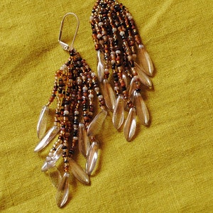 Brown and pink brick stitch earrings* #205