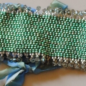 Galvanized green peyote stitch bracelet (#103)