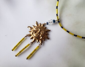 Yellow sun necklace (303)