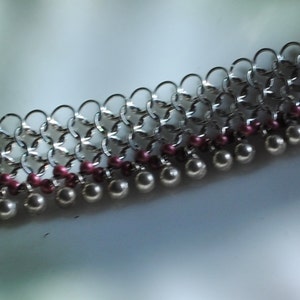 Red bead and bell chain maille bracelet (#304)