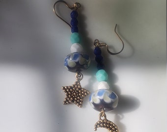 Blue moon and star earrings (106)