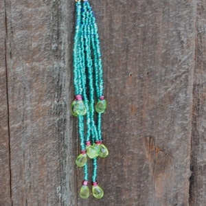 Turquoise and green brick stitch earrings #205