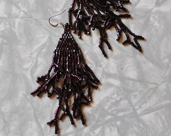 Dark purple brick stitch earrings #205