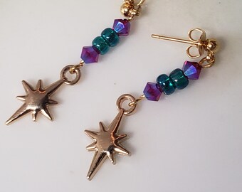 Teal and Siam Starburst Earrings (204)