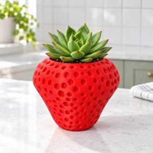 Strawberry Planter: 3D Printed Red Planter with Seed Details