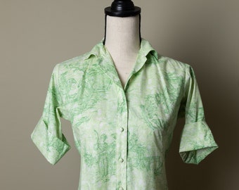 1960's green and white toile Lady Bayard shirt dress|S