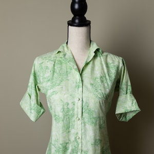 1960&#39;s green and white toile Lady Bayard shirt dress|S