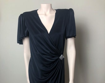 Slinky black 80's does 40's dress | S