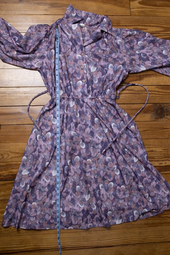 70's purple feather print dress | M - image 7