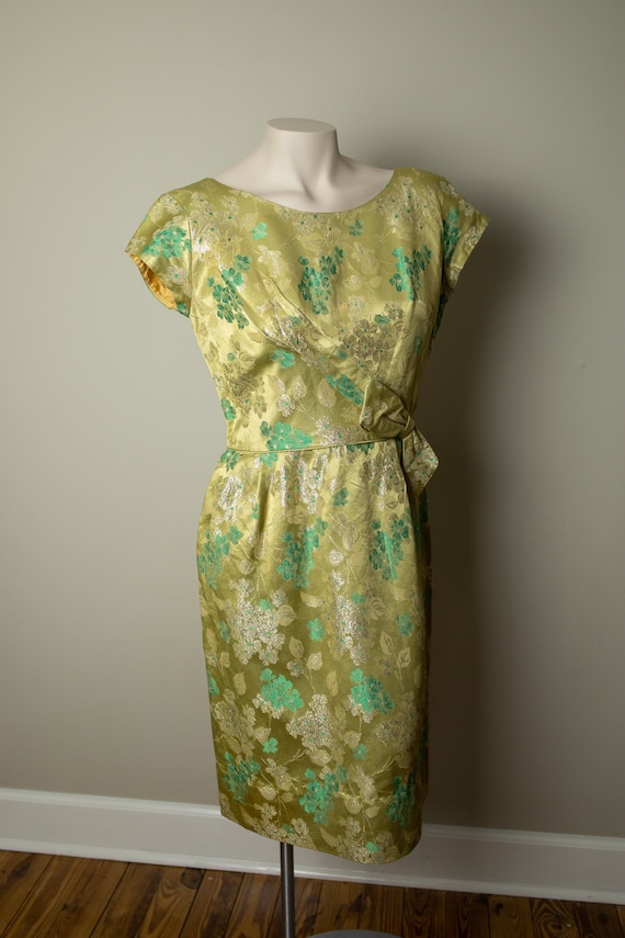 Vintage gold and green wiggle dress | S
