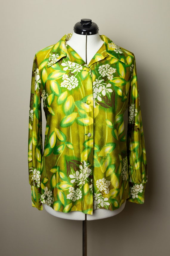 70's long sleeved Hawaiian Disco shirt | L