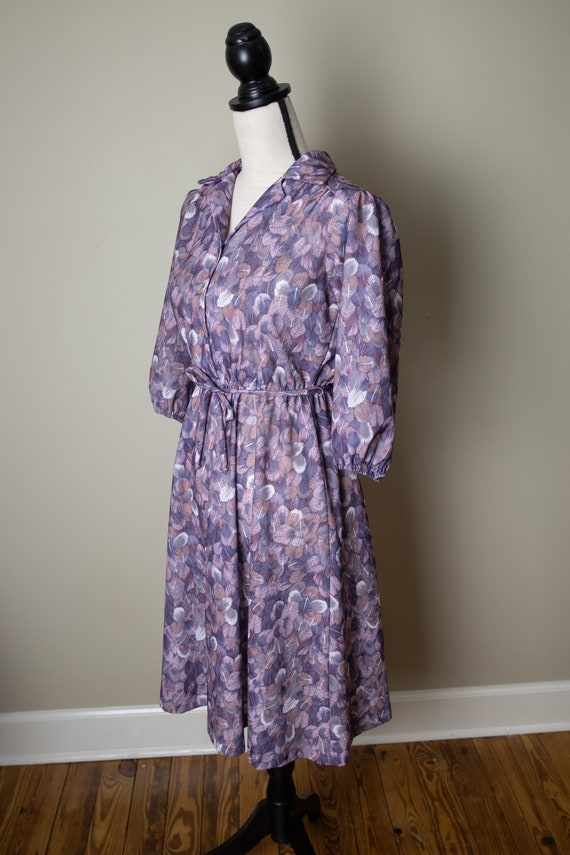 70's purple feather print dress | M - image 4
