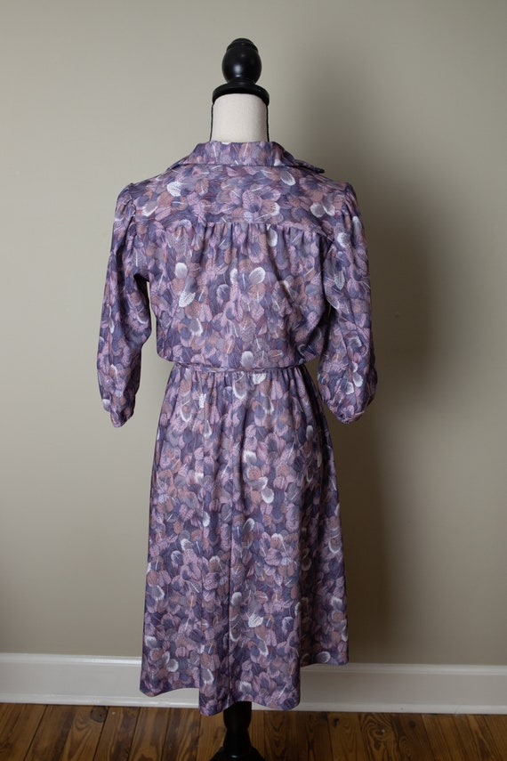 70's purple feather print dress | M - image 3