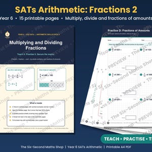 Ripasso di aritmetica per gli esami SAT di sesta elementare / Moltiplicazione e divisione di frazioni / Frazioni di importi / Metodi svolti e mini test / PDF per la scuola primaria (KS2)