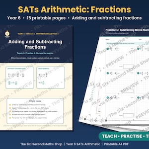 Revisão de Aritmética para o SATs do 6º Ano | Adição e Subtração de Frações | Números Mistos, Métodos Explicativos, Mini Teste | PDF para o Ensino Fundamental II