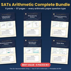Year 6 SATs Arithmetic Revision Bundle | 6 Packs, 87 Pages | Multiplication, Division, Fractions, Decimals, Percentages | KS2 PDF