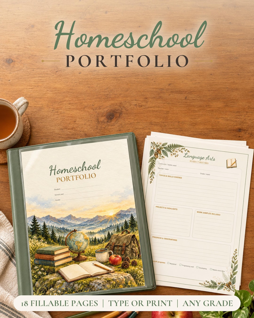 Homeschool Portfolio Template, Fillable PDF Homeschool Records ...