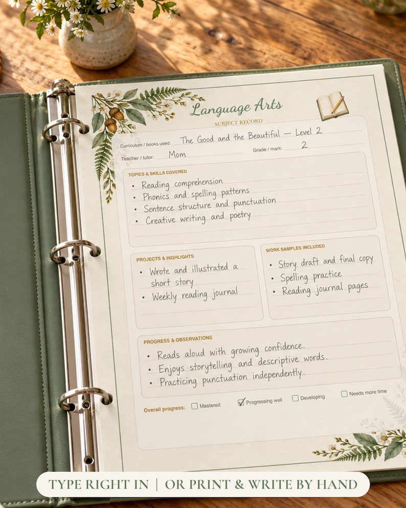Homeschool Portfolio Template, Fillable PDF Homeschool Records ...