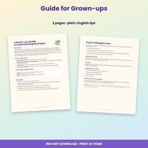 May include: A two-page printable guide titled Guide for Grown-ups, featuring plain-English tips for understanding children's reactions to sounds. The document includes sections on how to use the book, three steps to teach, and advice for when a child gets cross.