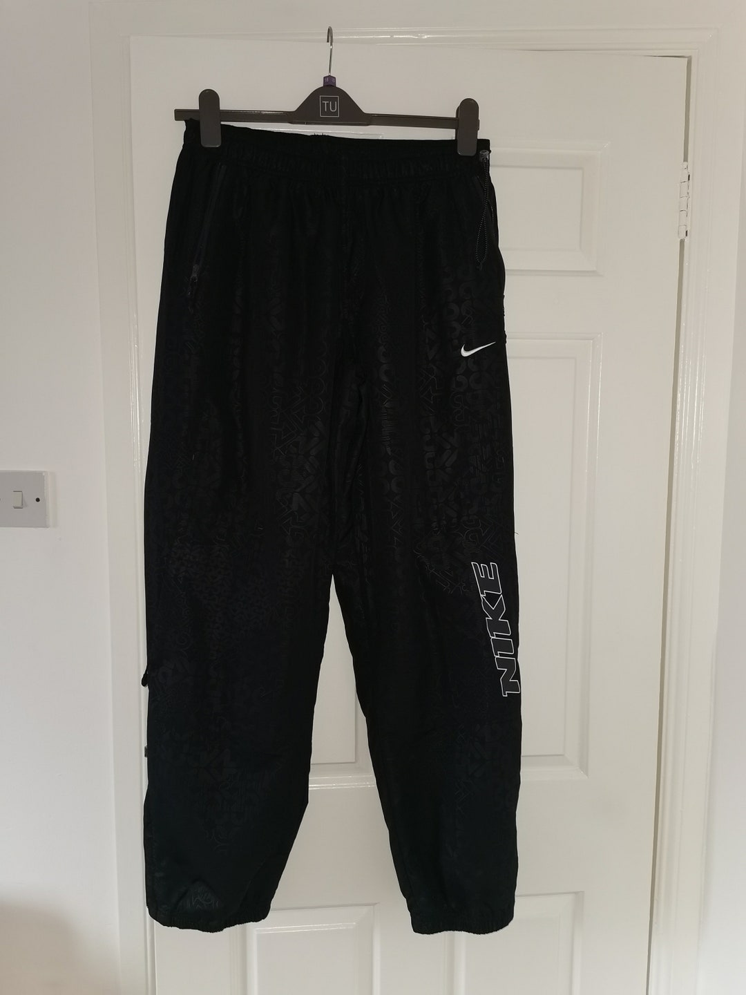 Black Nike Tracksuit Bottoms All Over Print and White Logo Etsy UK