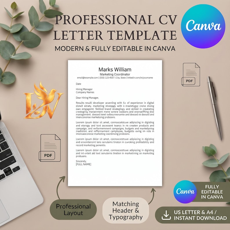 CV Letter Template | Editable Cover Letter for Job Application ...