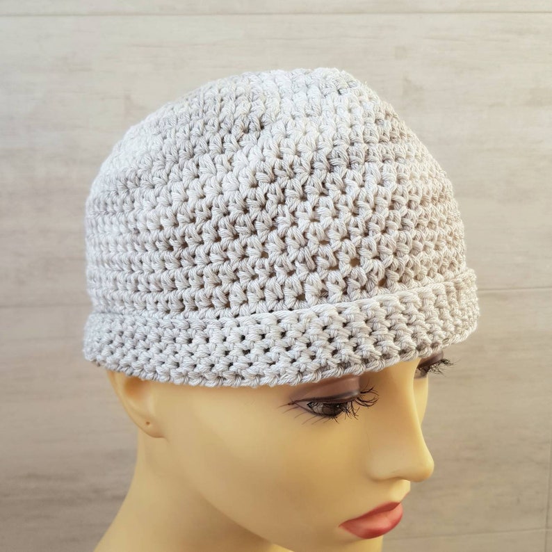 men/'s cotton skullcap summer beanie simply beige grey crochet