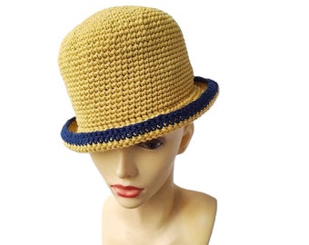 cotton crochet bowler hat oversized design chic stylish burnt milk colored