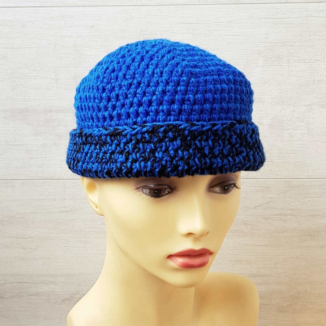 Mens Skull Cap Blue Black Skullcap Crochet Beanie for Men Etsy
