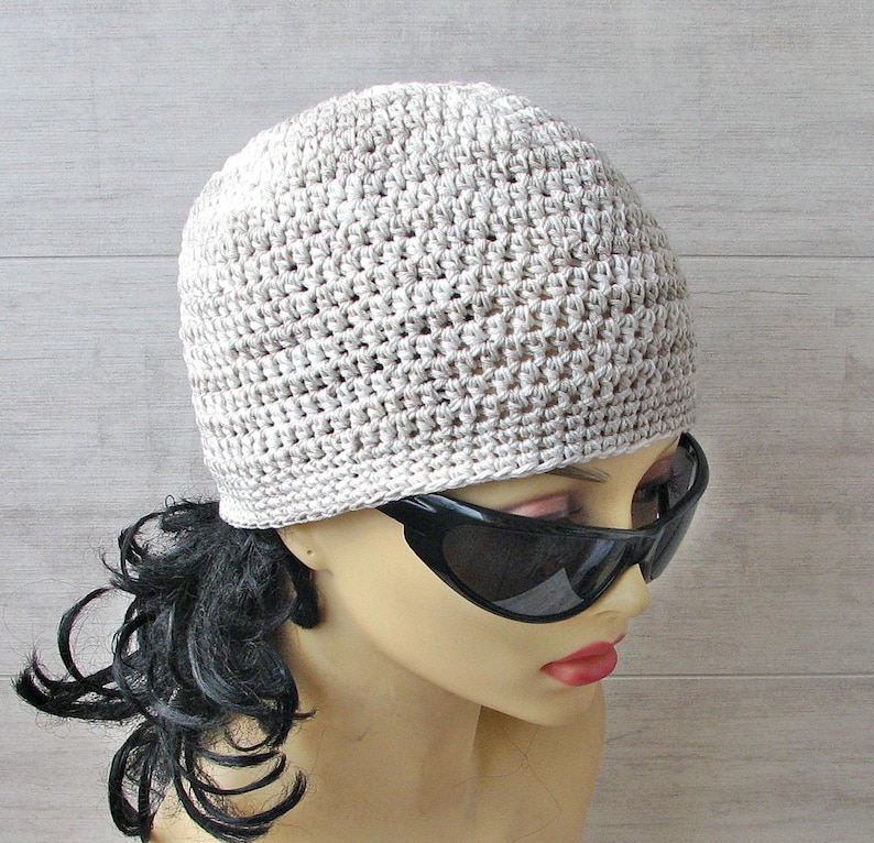 men/'s cotton skullcap summer beanie simply beige grey crochet