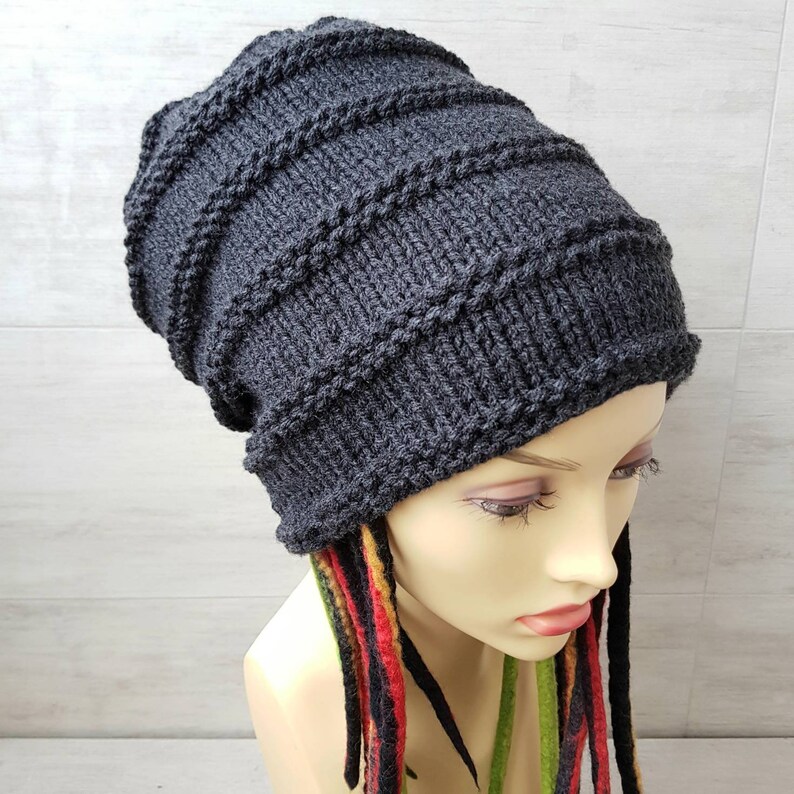 Stocking hat hand by knit for large head graphite charcoal Etsy