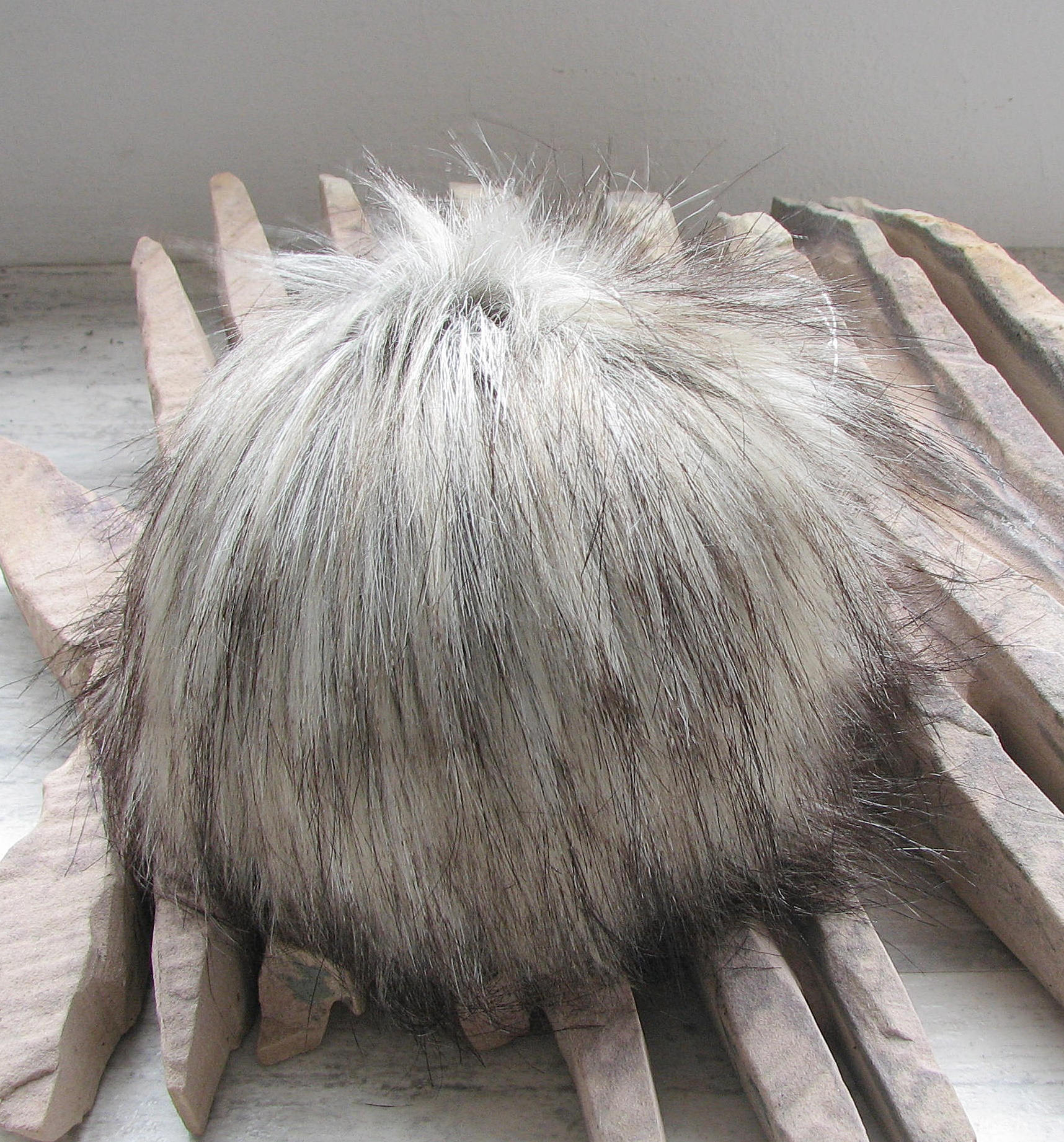 Large faux fur pom pom Fur ball 6Inch Grey fox Etsy