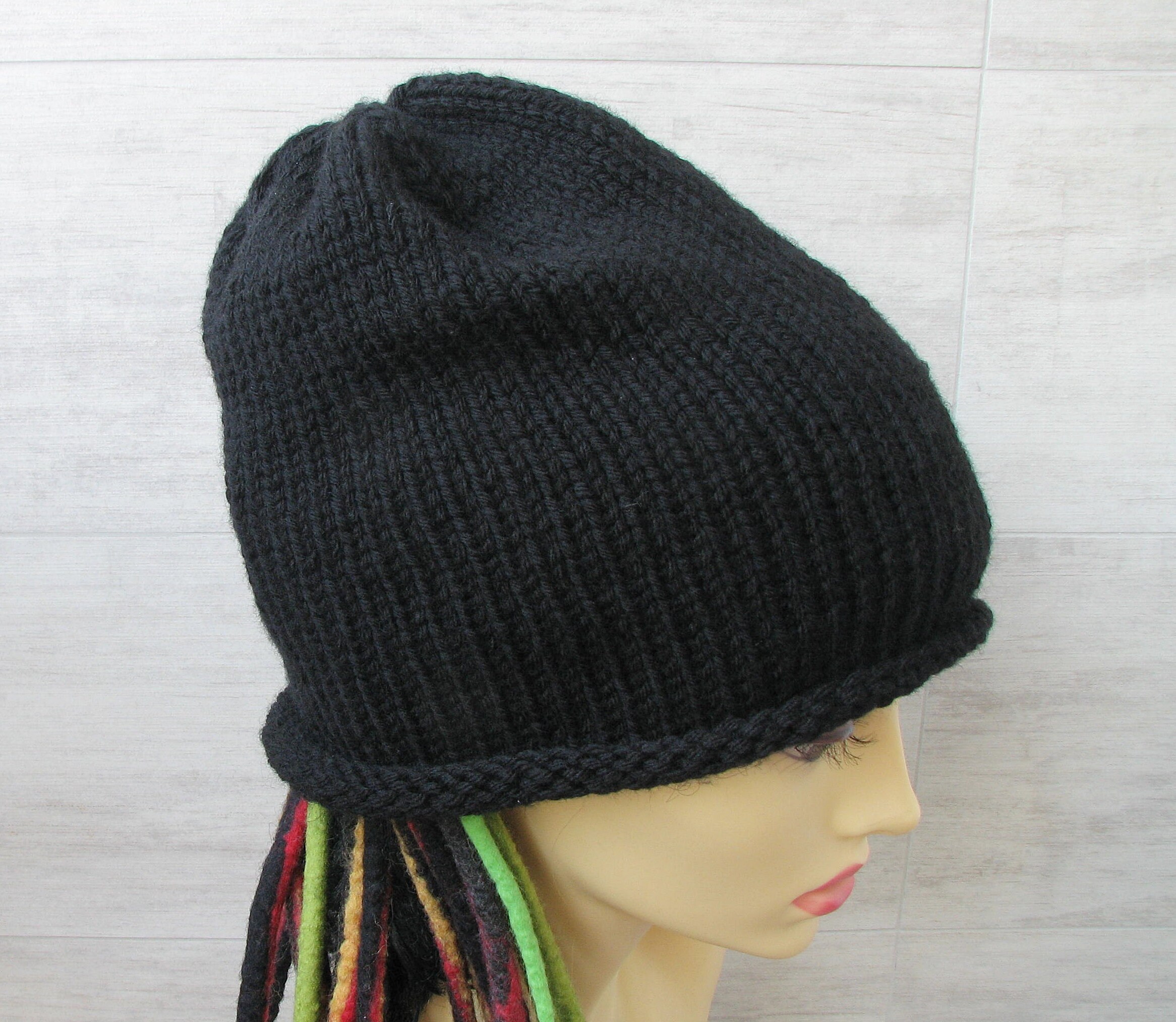 Black Oversized Beanie Hat Handmade 