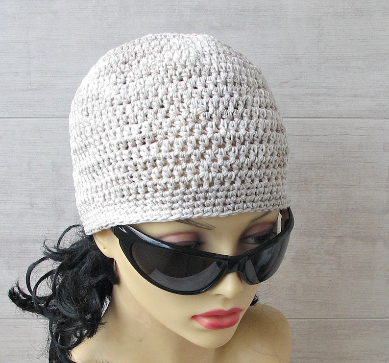 men/'s cotton skullcap summer beanie simply beige grey crochet