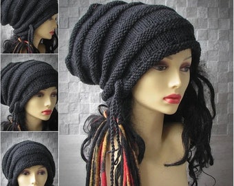 Bonnet dreadlocks avec cordon de serrage pour hommes et femmes, très grand bonnet dreads, accessoires tricotés à la main pour l'hiver