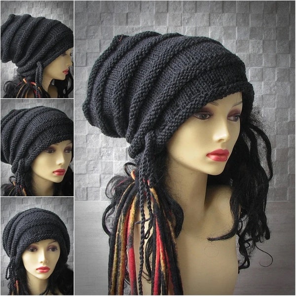 Bonnet dreadlocks avec cordon de serrage pour hommes et femmes, très grand bonnet dreads, accessoires tricotés à la main pour l'hiver