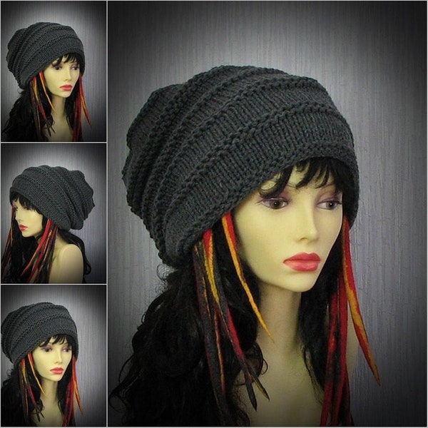 man dreads beanie, hand knitted slouchy hat, unisex dreadlocks accessories, size large to extra large