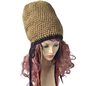 handmade tall slouchy hat with adjustable drawstring – dreadlocks-friendly unisex beanie, tube style option