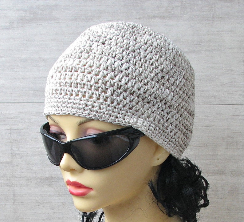 men/'s cotton skullcap summer beanie simply beige grey crochet