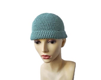 mens cotton cap, crocheted beanie for men docker fisherman style, summer chemo hat, tight fit beanie watch cap