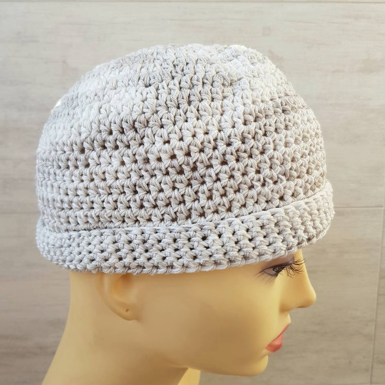 men/'s cotton skullcap summer beanie simply beige grey crochet