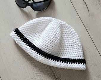 mens bamboo cotton cap, crocheted beanie for men docker fisherman style, summer chemo hat, tight fit beanie watch cap