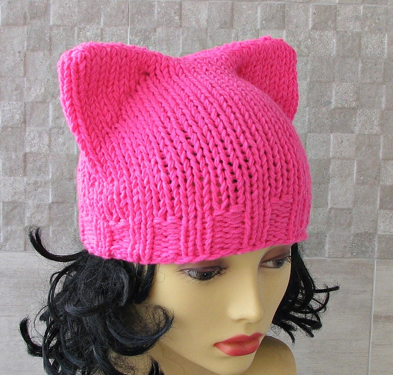 Neon Pink Pussyhat feminist beanie women trends Etsy