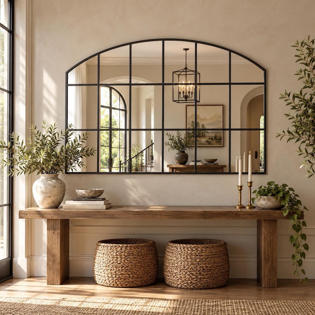 Window Merror Design Arched Window Pane Wall Mirror, Large Decorative Grid Mirror, Modern ...