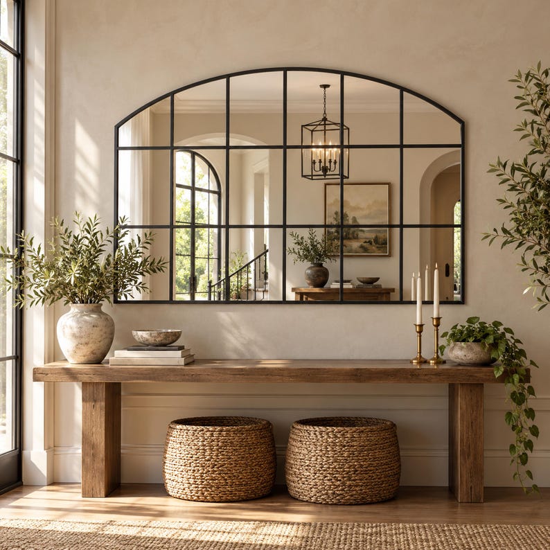 Arched Window Pane Wall Mirror, Large Decorative Grid Mirror, Modern ...