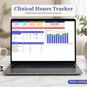 Klinische Stunden Tracker Tabelle, Supervision Log & Lizenzstunden, Excel Google Sheets