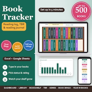 Lesetracker Tabelle, Bücher Tracker, Lesetagebuch, SuB Liste, Buchreihen, Google Sheets