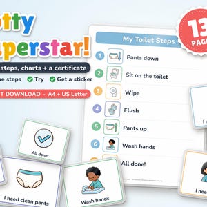 トイレトレーニングキット、トイレステップポスター、ステッカーチャート、修了証（デジタルダウンロード）