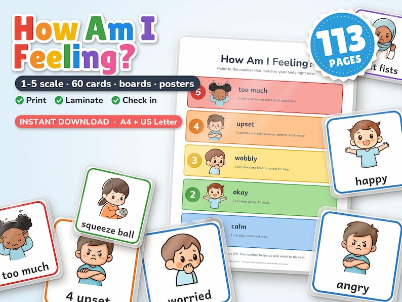 Emotion Chart Craft Feelings Check in Chart for Kids & Autism: 113 Page 1-5 Feelings Scale ...