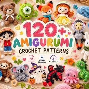 Paquete Mega de Patrones de Amigurumi, Más de 120 Patrones de Animales y Muñecos de Ganchillo, Guía de Ganchillo para Principiantes y Expertos, Descarga Digital en PDF